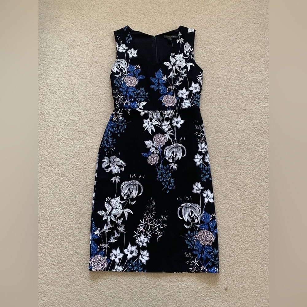 Banana Republic Floral Sleeveless Dress - Black and Blue